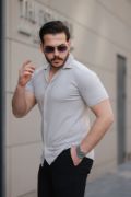 Erkek Kısa Kollu örme Kumaş Pamuklu Gömlek resmi